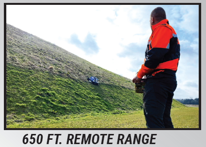 Tracmow remote control slope mower mowing large steep slope with operator within 650ft range